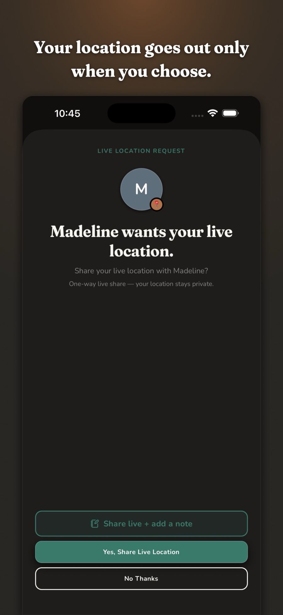 An incoming live location request you can approve or decline