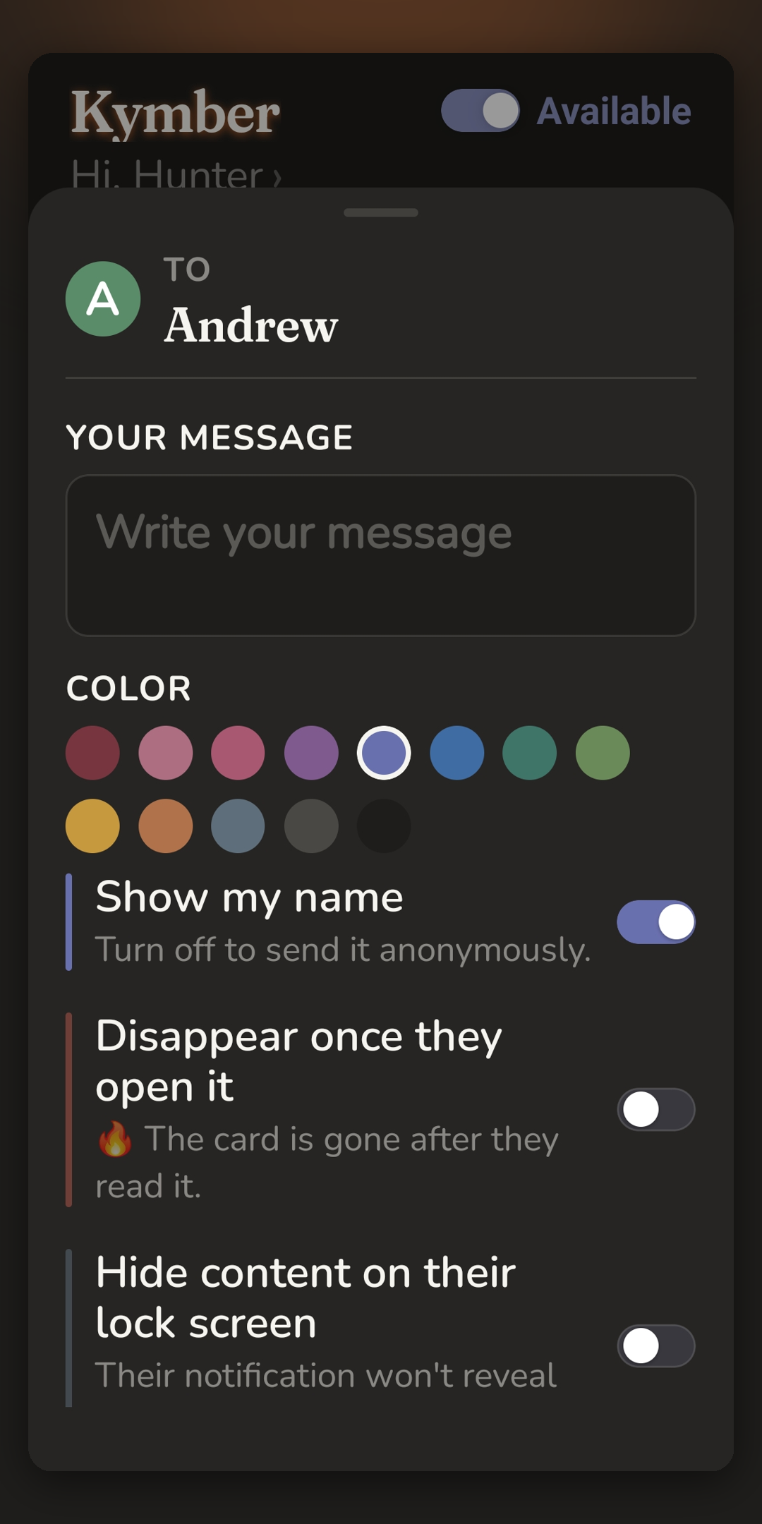 Letter controls: show your name, self-destruct, hide on lock screen